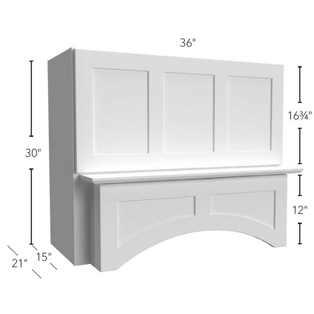 RHA363021 ( 3 PANEL ARCHED HOOD - 36"W X 30"H X 15-21"D )