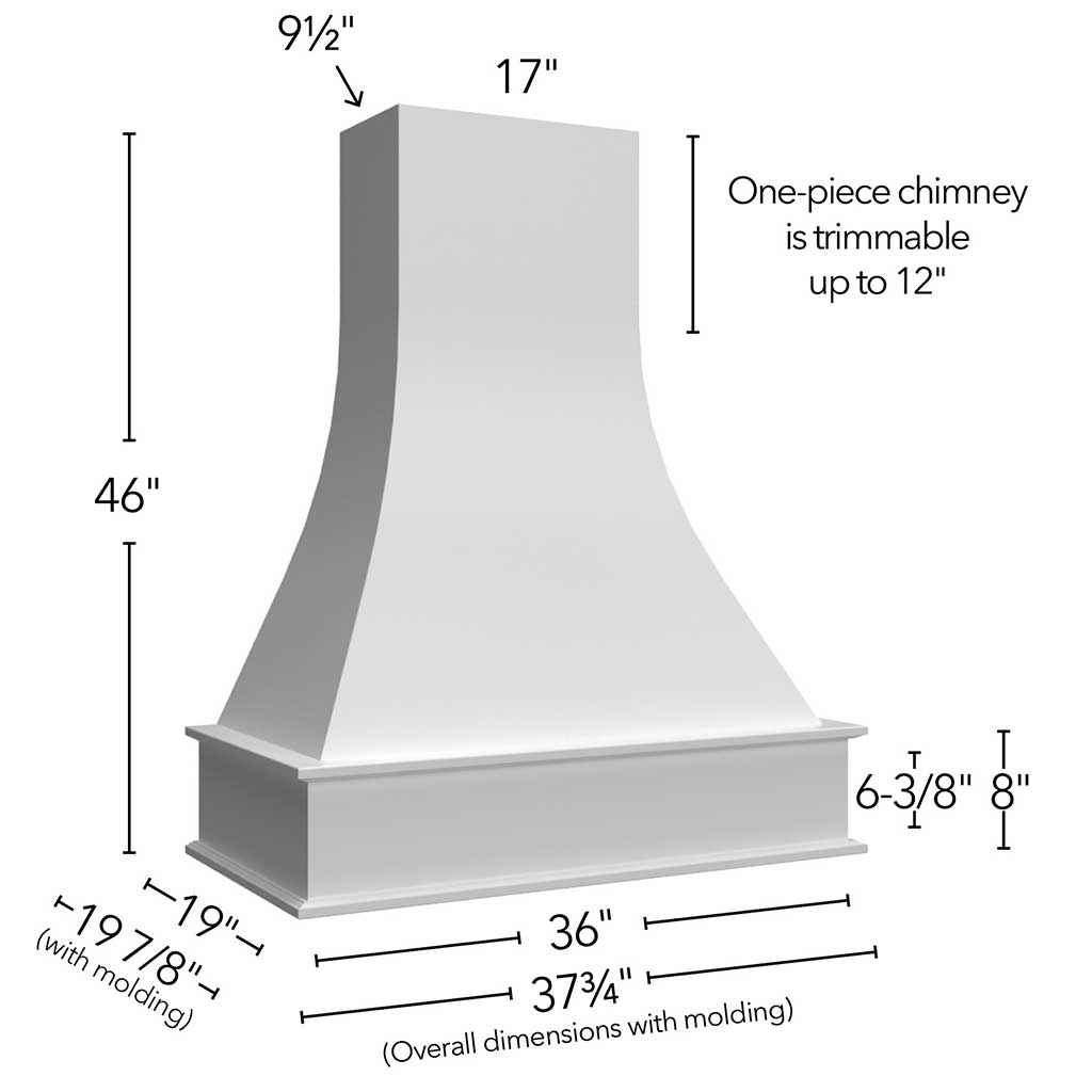 RHCA36 TIMBER ( CURVED ARTISAN HOOD TIMBER - 36"W X 46"H X 19-7/8"D )