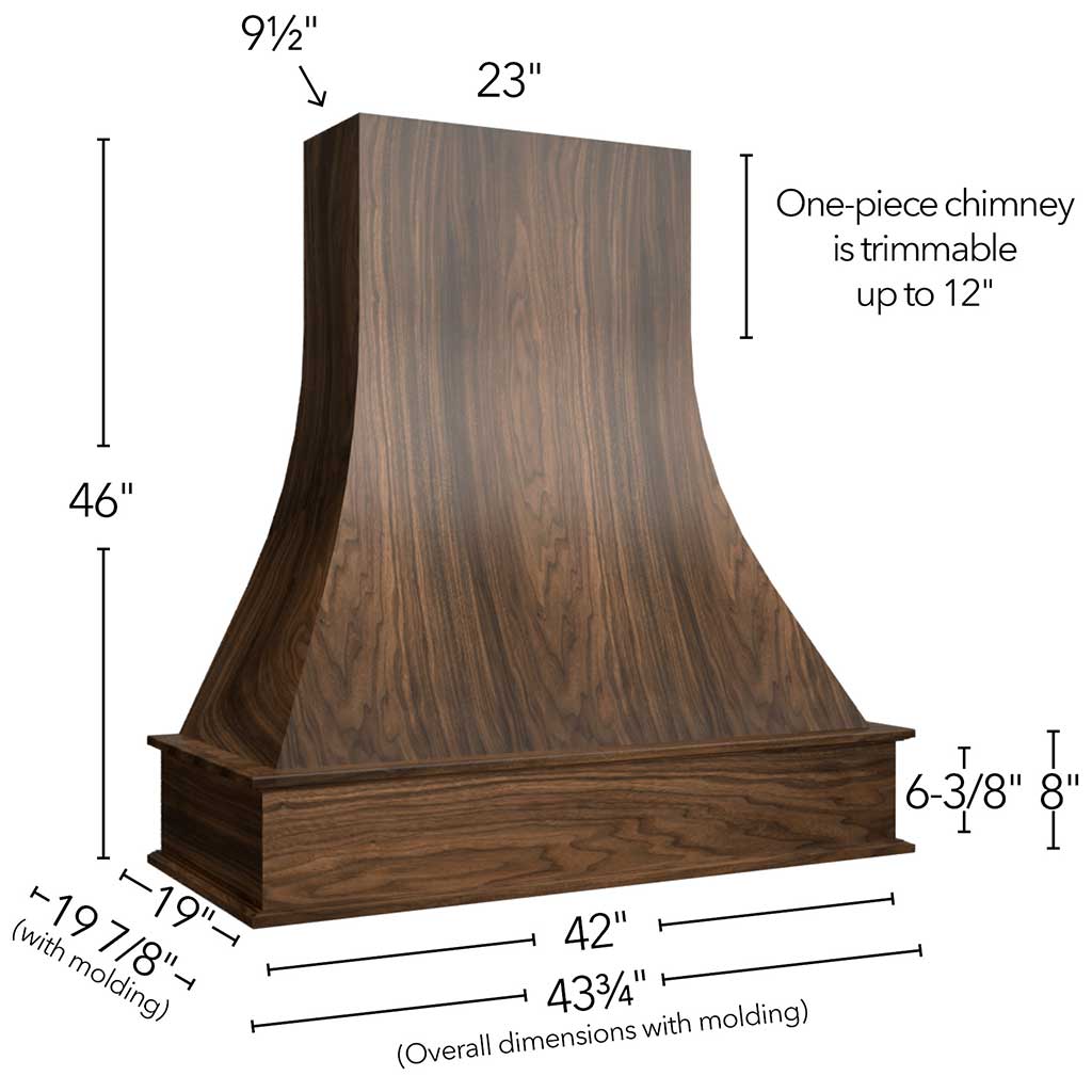 RHCA42 WALNUT ( CURVED ARTISAN HOOD WALNUT - 42"W X 46"H X 19-7/8"D )