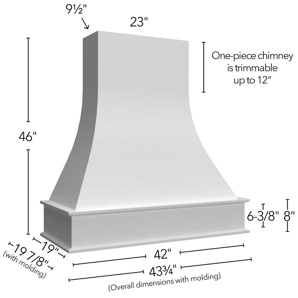 RHCA42 TIMBER ( CURVED ARTISAN HOOD TIMBER - 42"W X 46"H X 19-7/8"D )