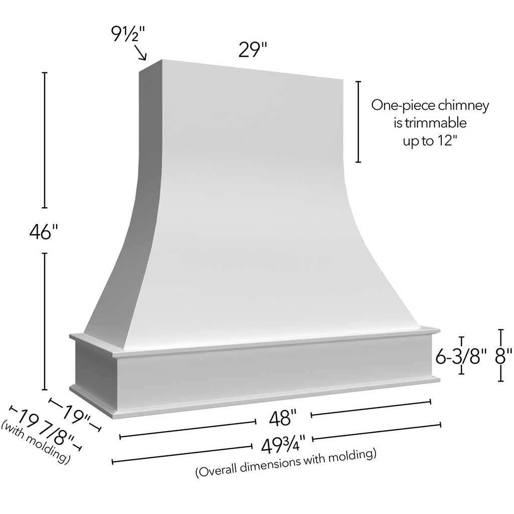 RHCA48 TIMBER ( CURVED ARTISAN HOOD TIMBER - 48"W X 46"H X 19-7/8"D )