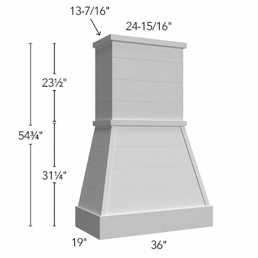 RHF36 ( FARMHOUSE HOOD - 36"W X 54-3/4"H X 19"D )